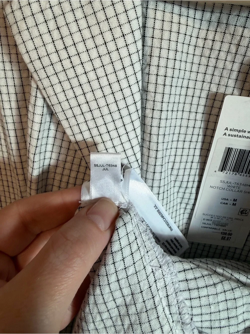 EILEEN FISHER Gingham Check Short-Sleeve Organic Cotton Ripple Notch Shirt - Picture 6 of 8
